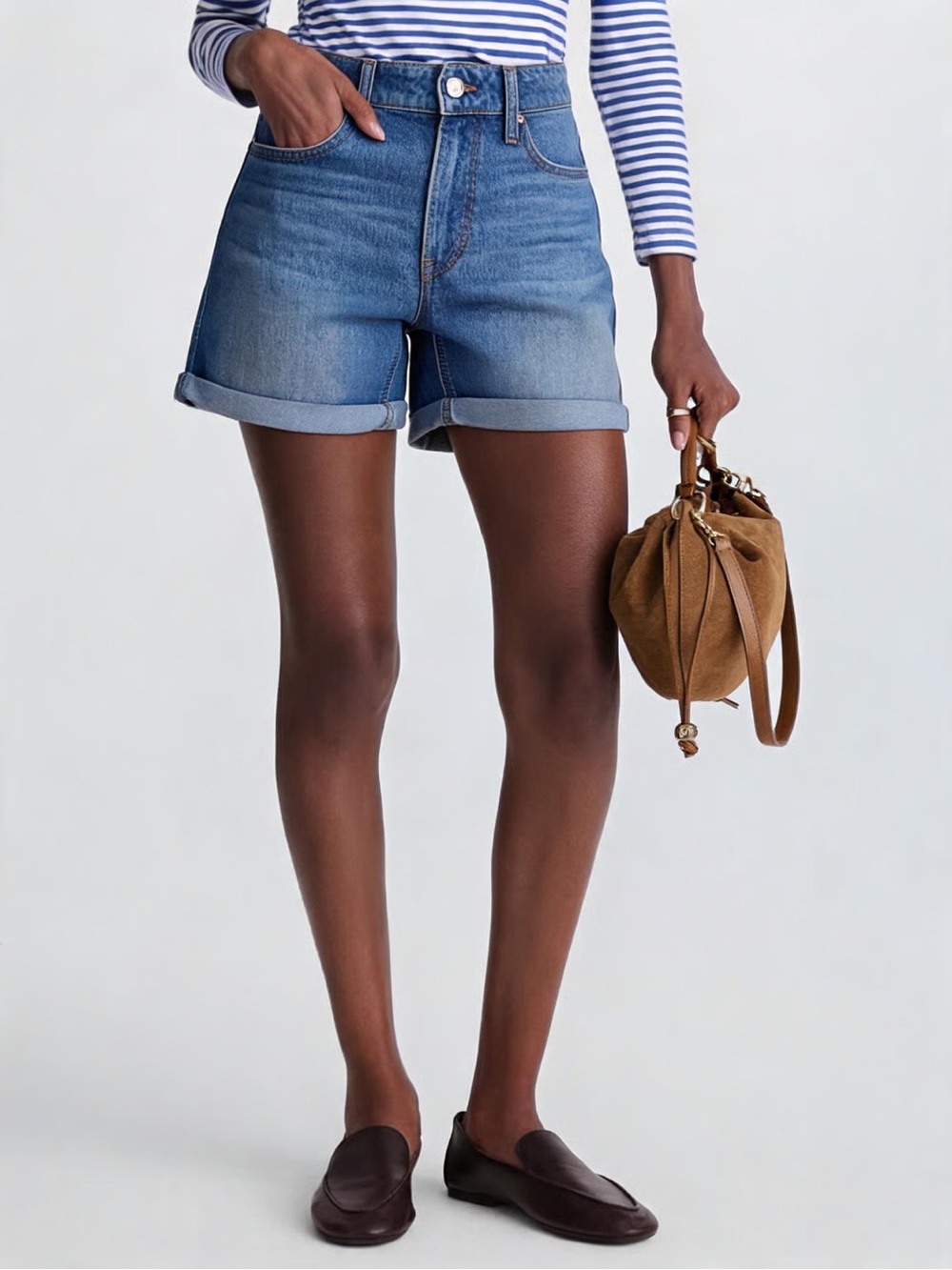 INDIGO REIN | Blue Stretch Rolled Hem Denim Jean Shorts Sz 5